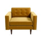 Gold Velvet Mid-Century Modern Lounge Chair with Walnut Legs