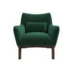 Green Velvet Mid Century Modern Armchair with Wood Legs