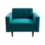 Teal Velvet Mid-Century Modern Lounge Chair With Walnut Legs