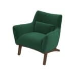 Green Velvet Mid Century Modern Armchair with Wood Legs