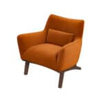 Orange Velvet Mid-Century Modern Armchair with Solid Wood Frame
