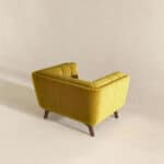 Gold Velvet Mid Century Modern Lounge Chair With Walnut Legs