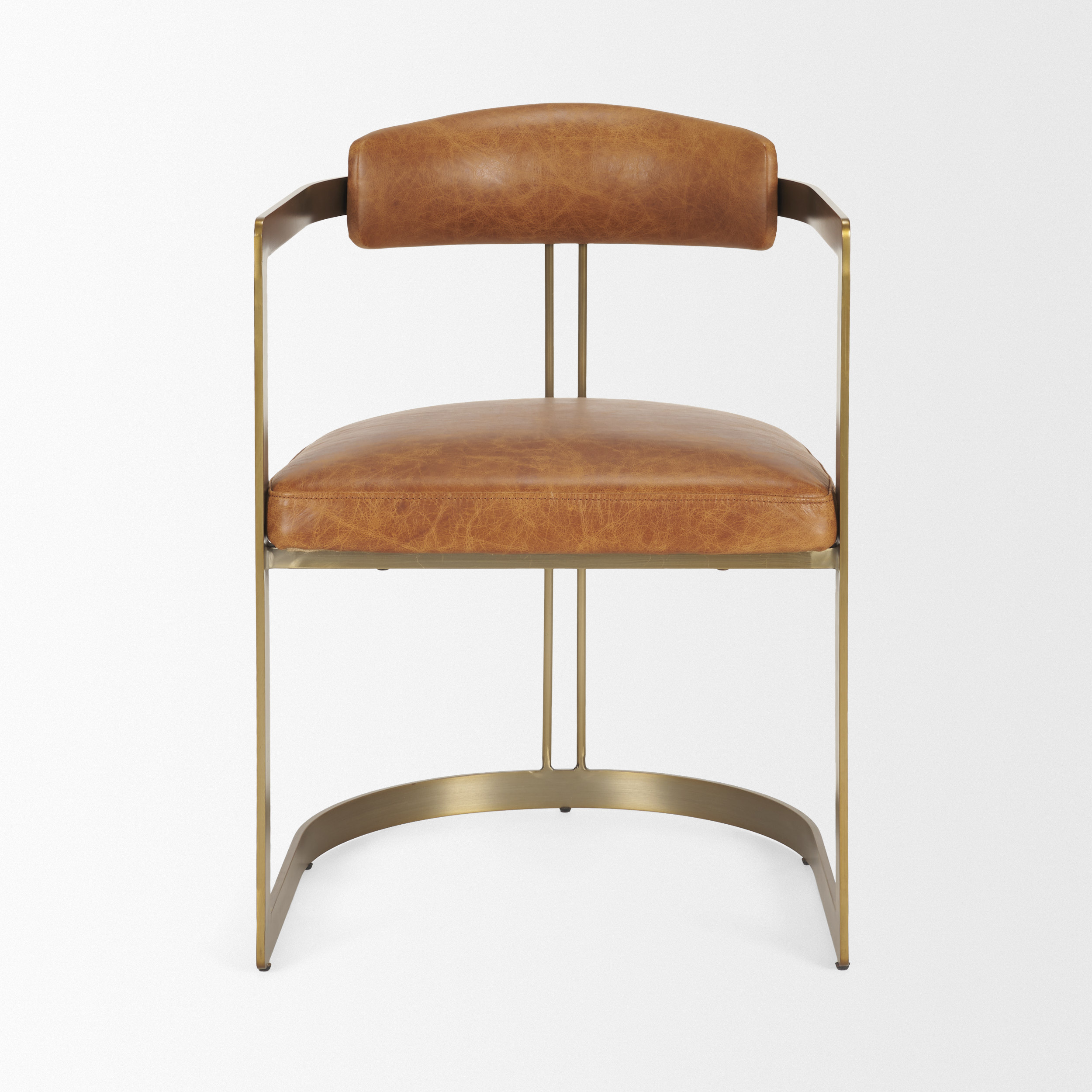 hollyfield i brown leather seat gold iron frame dining chair