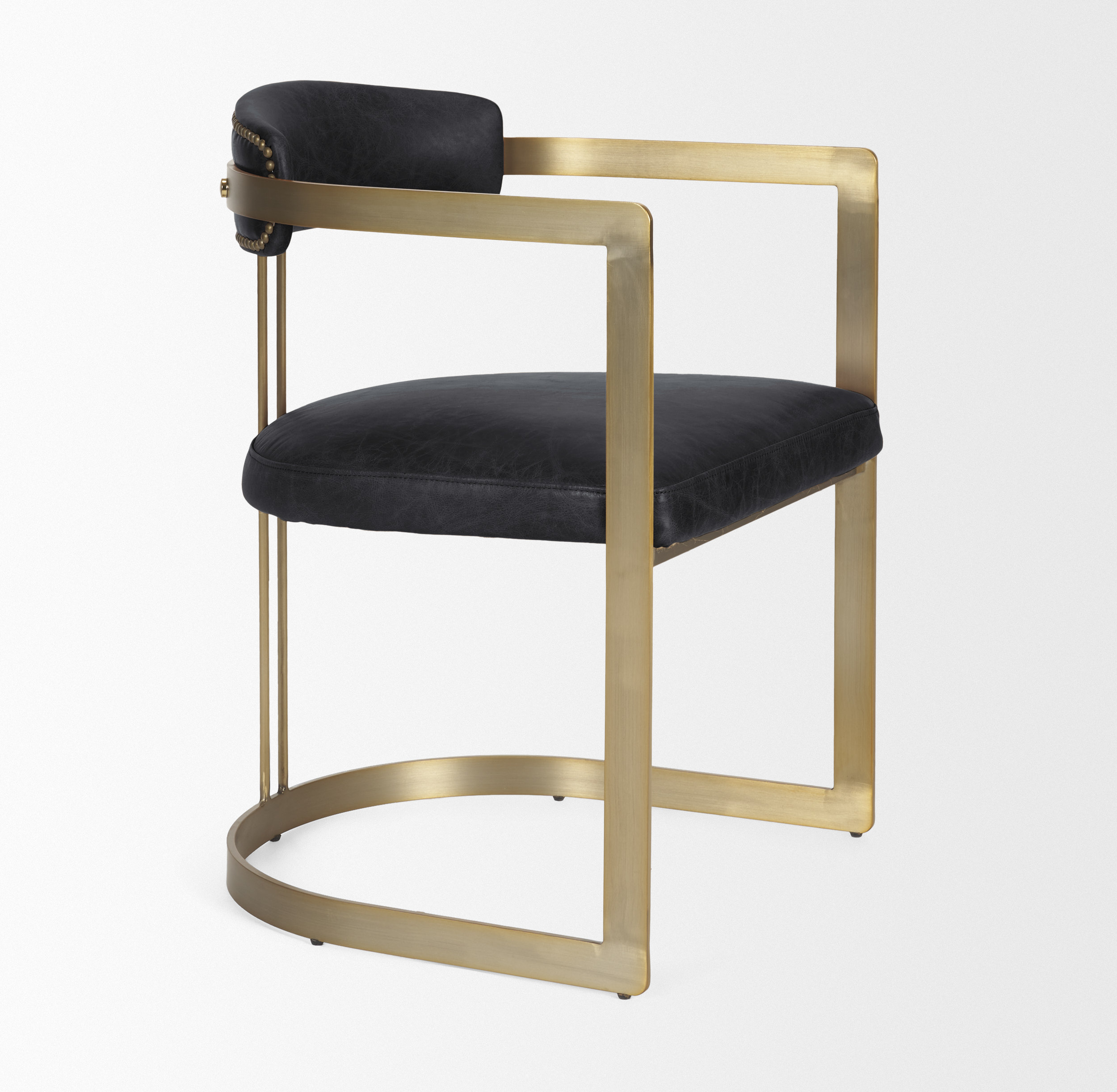 hollyfield ii black leather seat gold iron frame dining chair