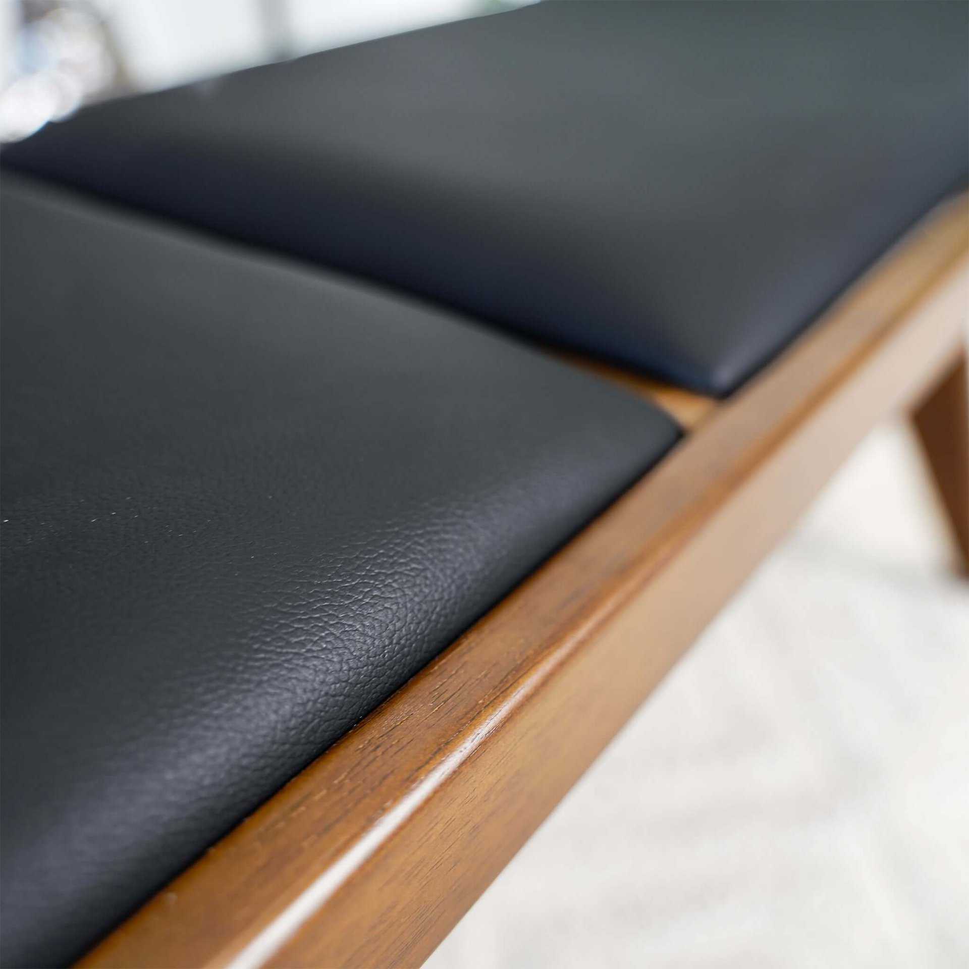 Black Faux Leather Mid Century Modern Bench with Walnut Base 8 Black Faux Leather Mid Century Modern Bench with Walnut Base