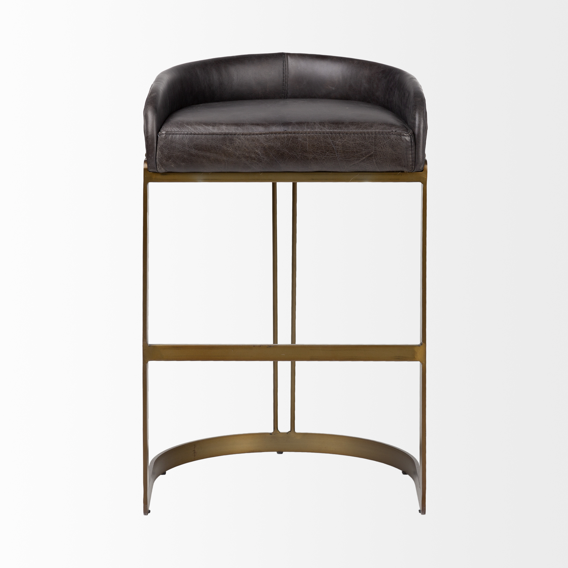 hollyfield ii black leather seat gold metal base bar stool
