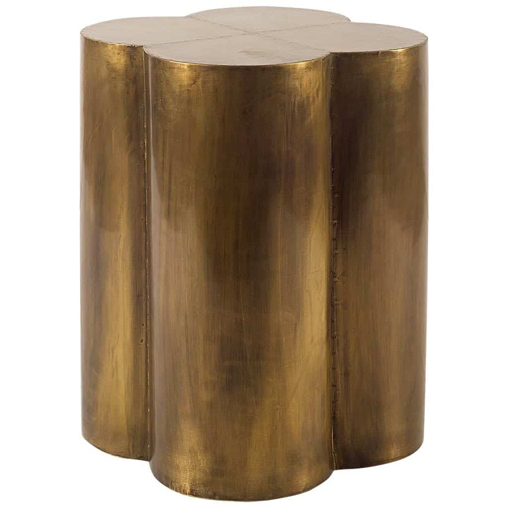 quatrefoil 18l x 18w gold flower w/ wooden top brass cladding accent table