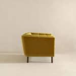 Gold Velvet Mid Century Modern Lounge Chair With Walnut Legs