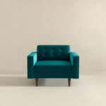Teal Velvet Mid-Century Modern Lounge Chair With Walnut Legs