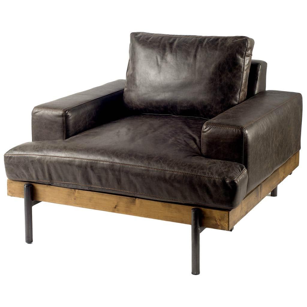 colburne i brown leather body wood/iron frame club chair