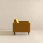Gold Velvet Mid-Century Modern Lounge Chair with Walnut Legs