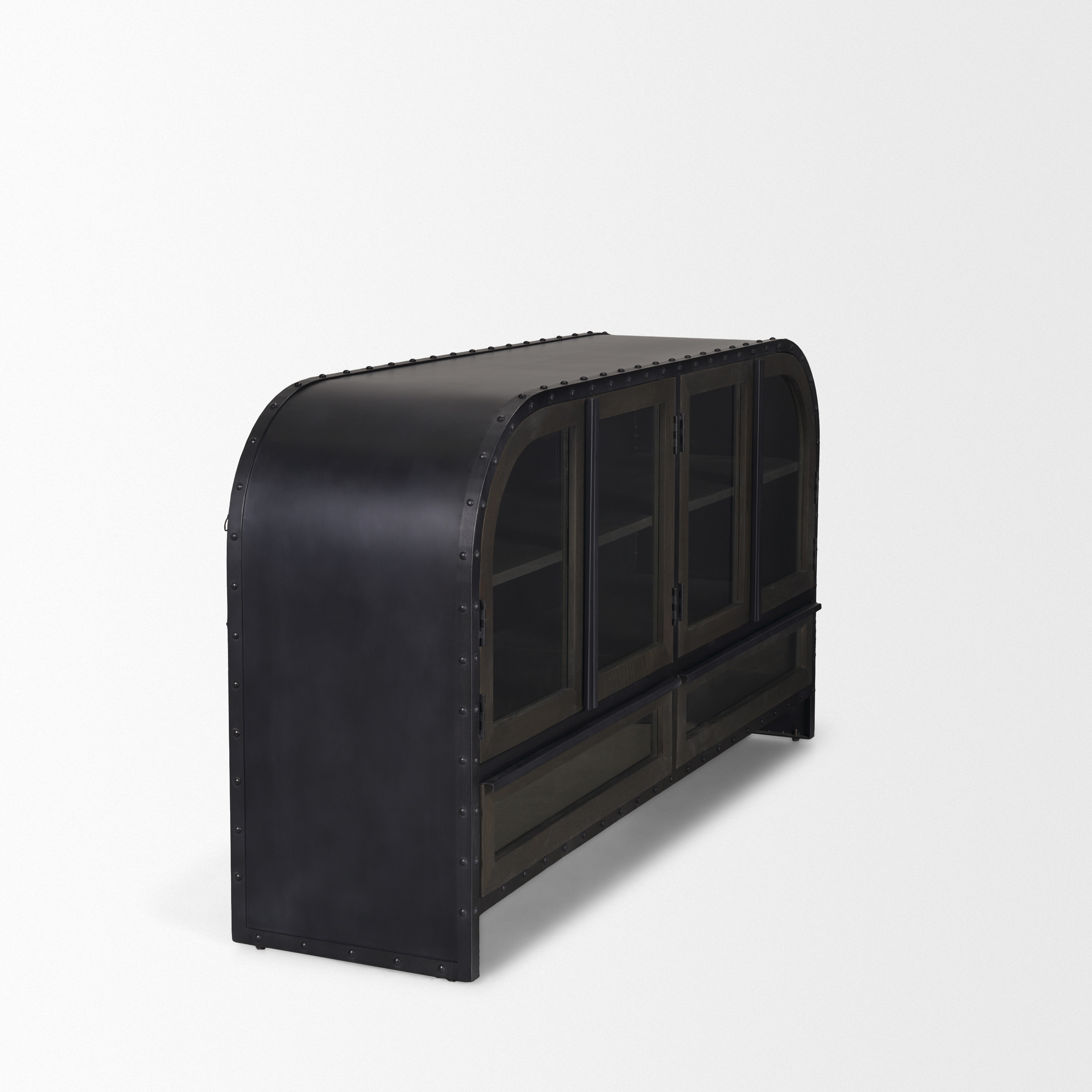 gehry i 62.3x16.5 black metal frame w/wood accent 4 cabinet door two drawer sideboard