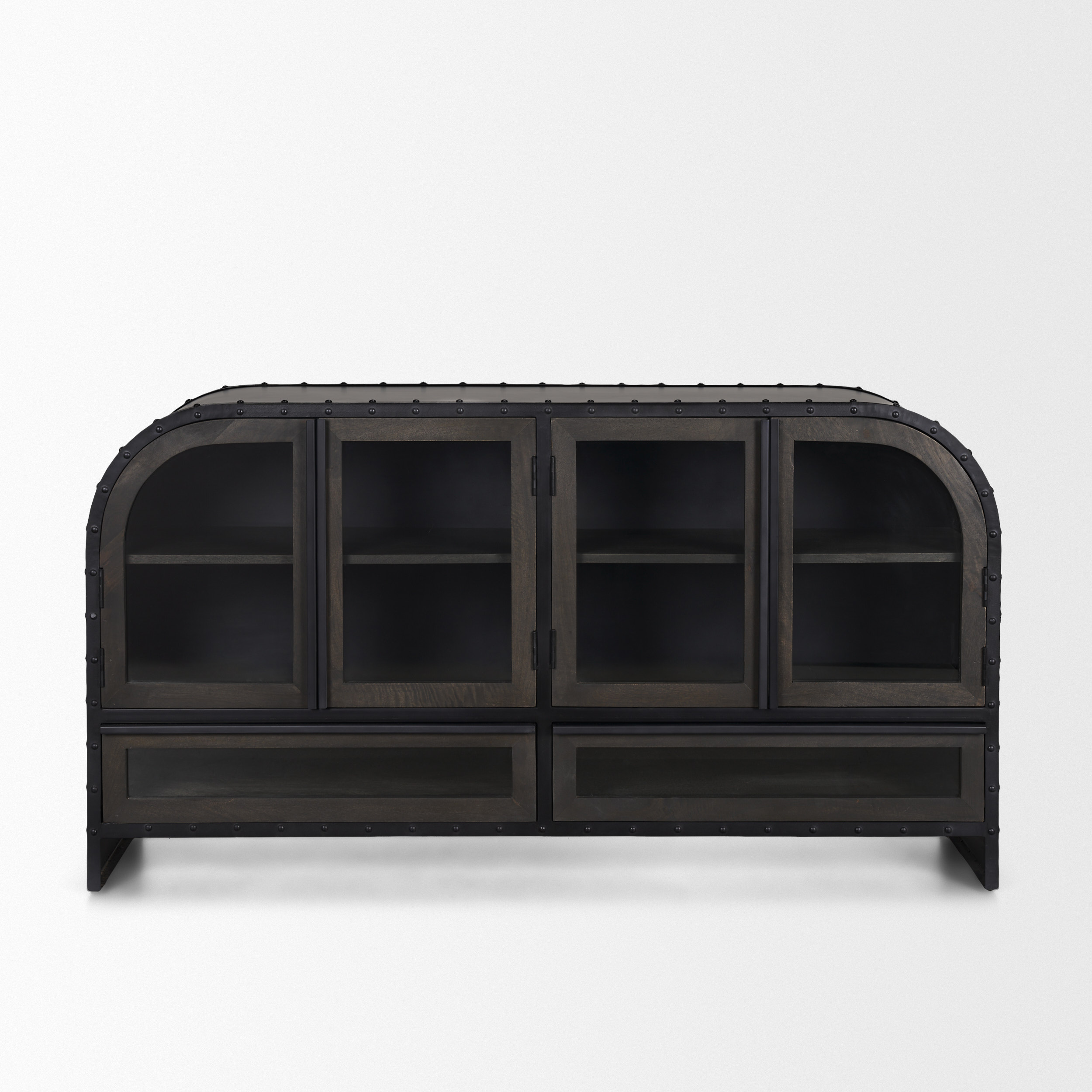 gehry i 62.3x16.5 black metal frame w/wood accent 4 cabinet door two drawer sideboard