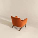 Orange Velvet Mid-Century Modern Armchair with Solid Wood Frame