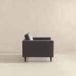 Grey Velvet Mid-Century Modern Lounge Chair with Walnut Legs
