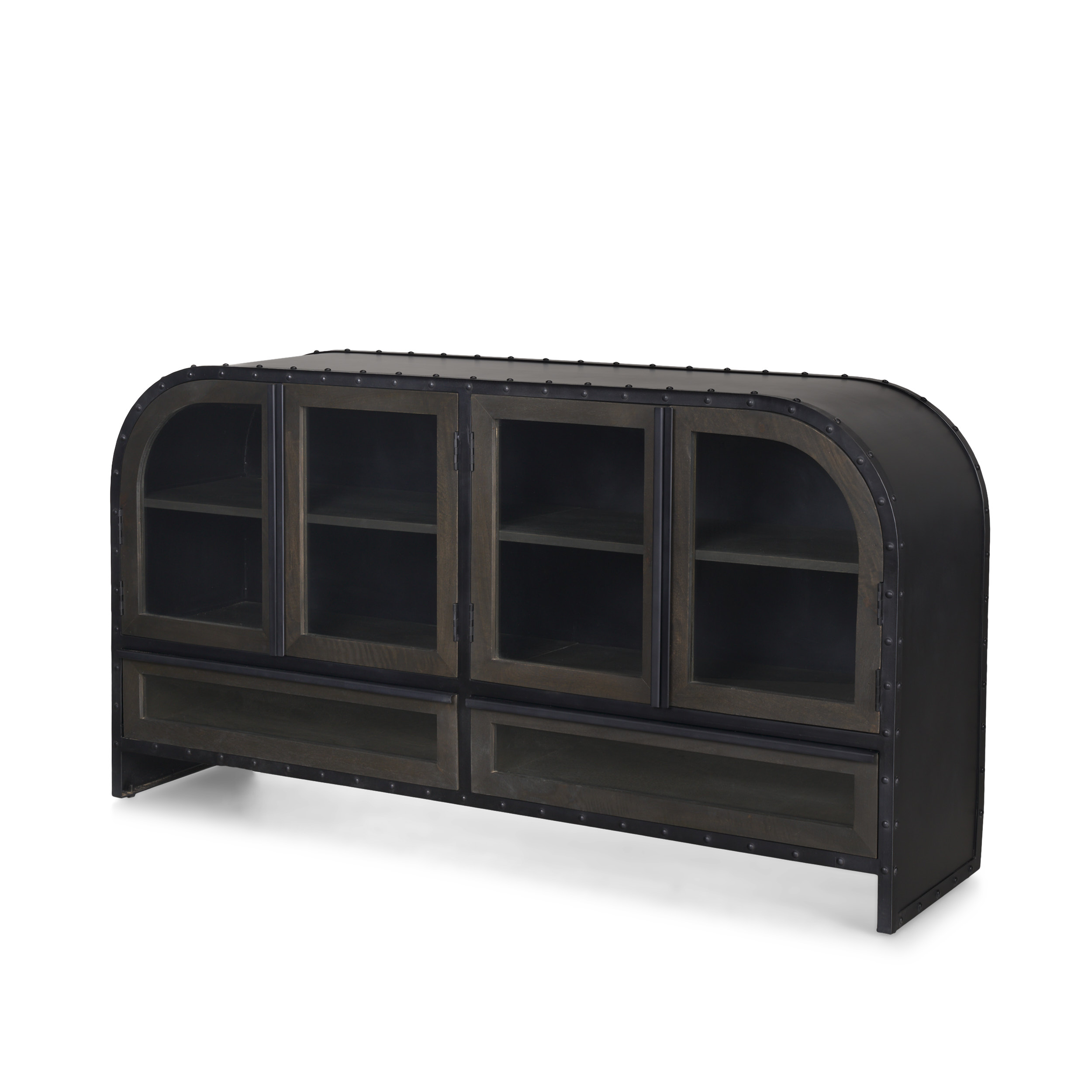 gehry i 62.3x16.5 black metal frame w/wood accent 4 cabinet door two drawer sideboard