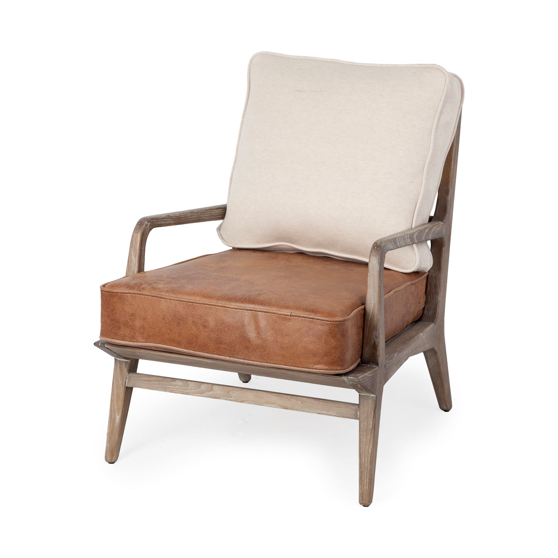 harman ii cream fabric and brown leather seat accent chair