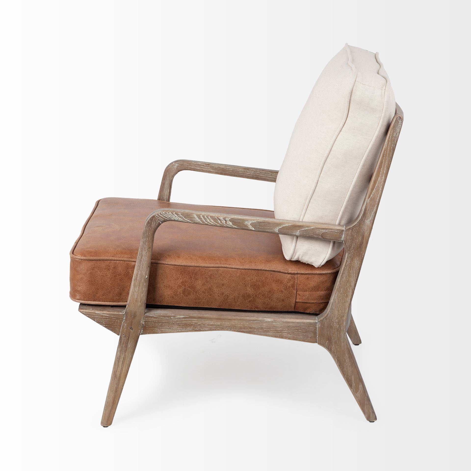 harman ii cream fabric and brown leather seat accent chair