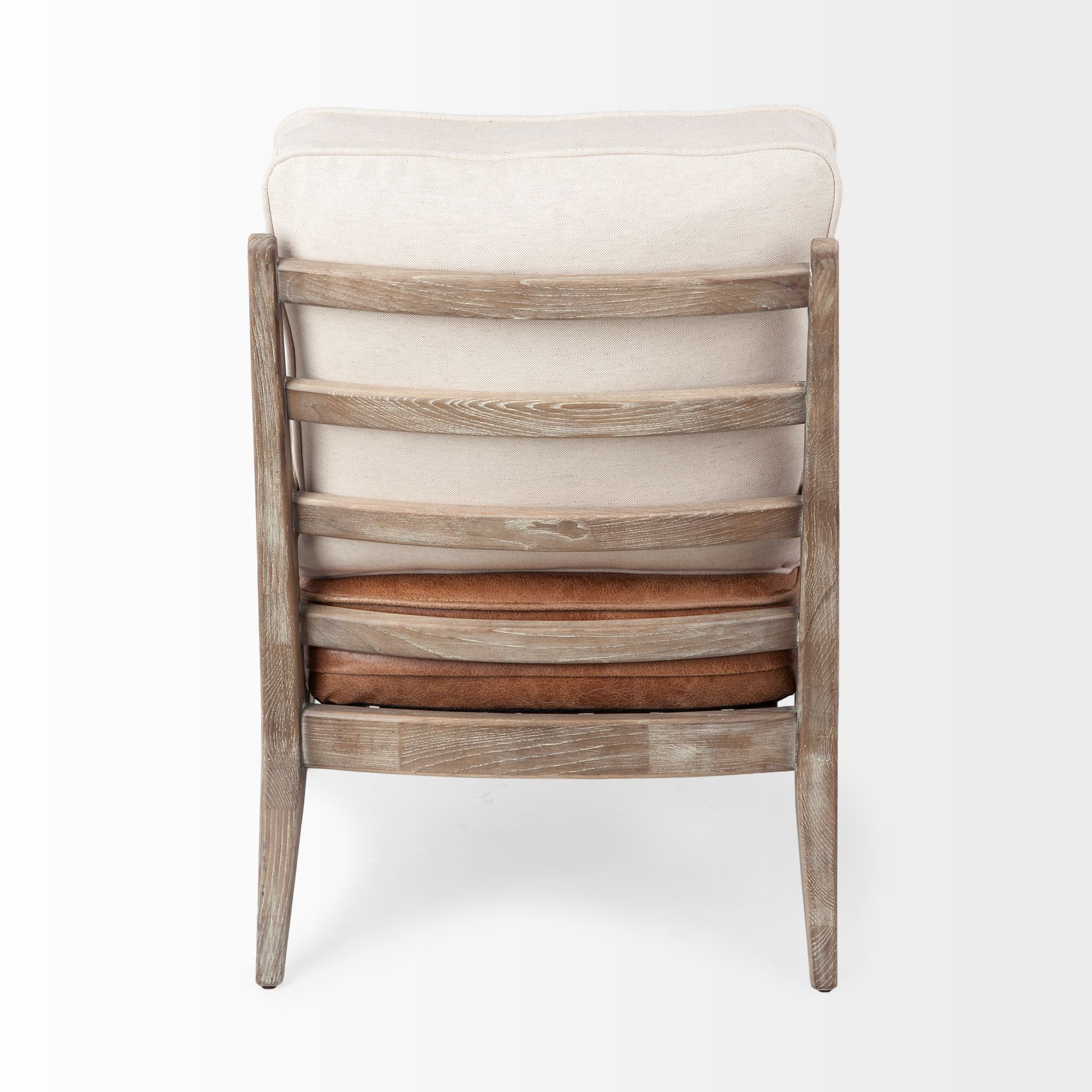 harman ii cream fabric and brown leather seat accent chair
