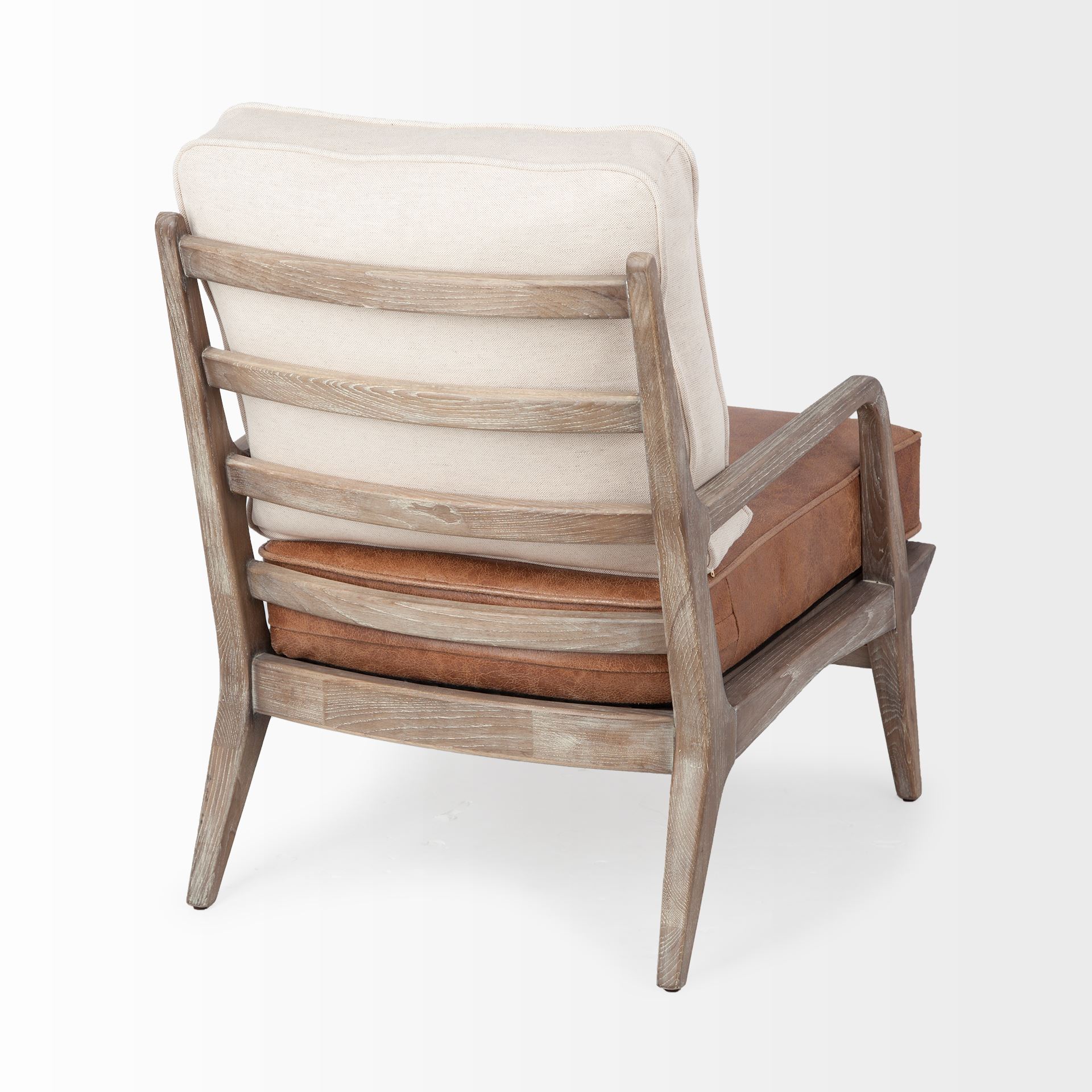 harman ii cream fabric and brown leather seat accent chair