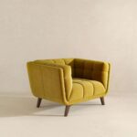 Gold Velvet Mid Century Modern Lounge Chair With Walnut Legs