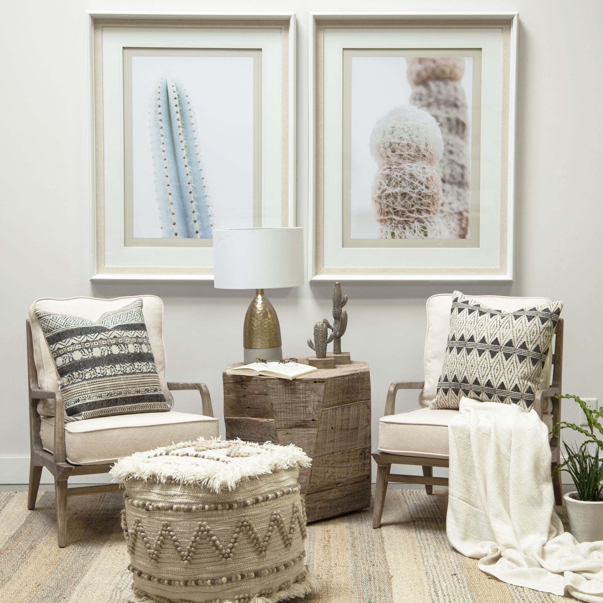 harman ii off-white fabric seat w/ wood frame accent chair