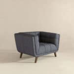Grey Linen Mid-Century Modern Lounge Chair with Walnut Legs