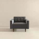 Grey Velvet Mid-Century Modern Lounge Chair with Walnut Legs