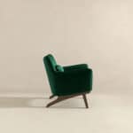 Green Velvet Mid Century Modern Armchair with Wood Legs