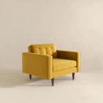 Gold Velvet Mid-Century Modern Lounge Chair with Walnut Legs