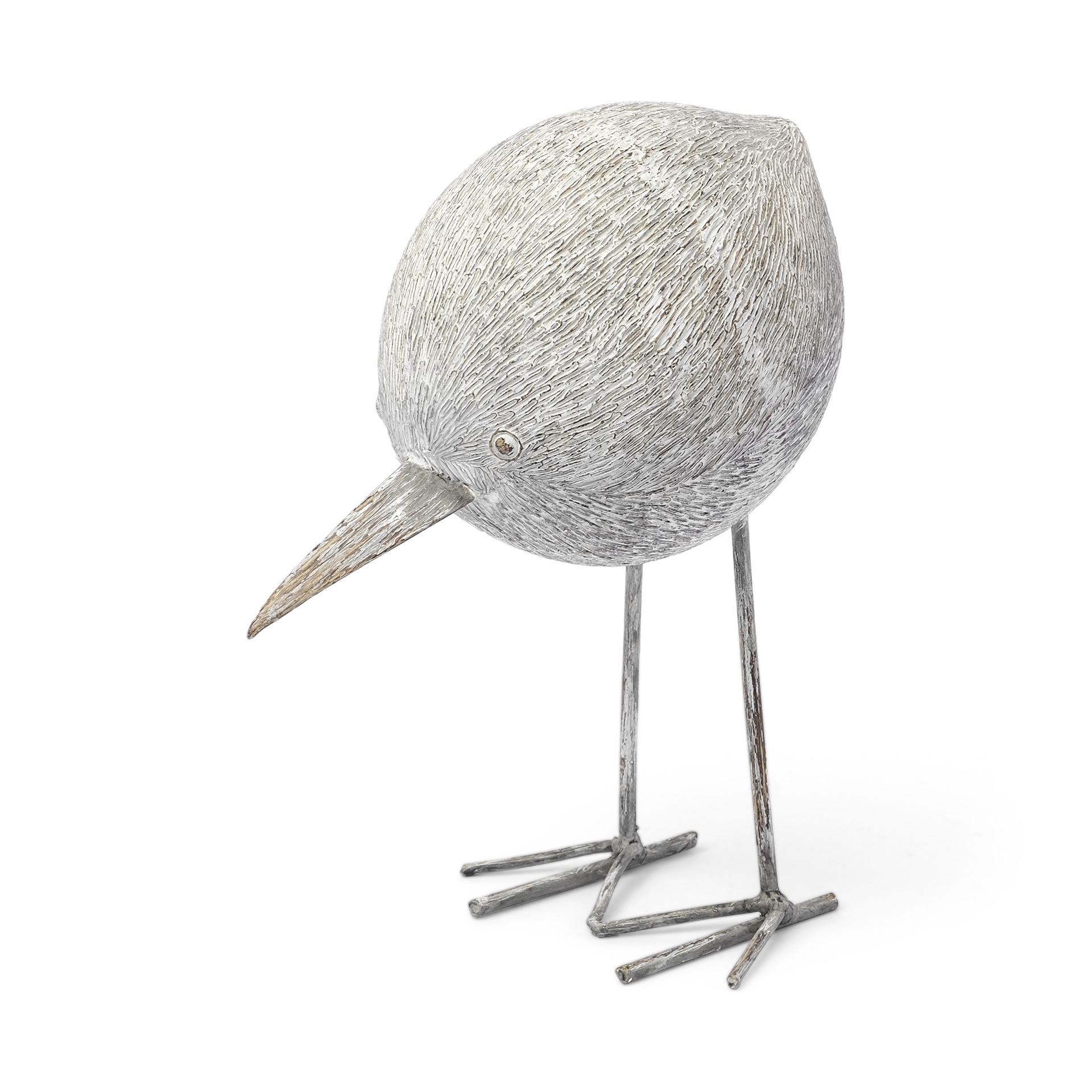 Snipe II 6L x 6W Off-White Resin Bird Ornament W/ Metal Feet