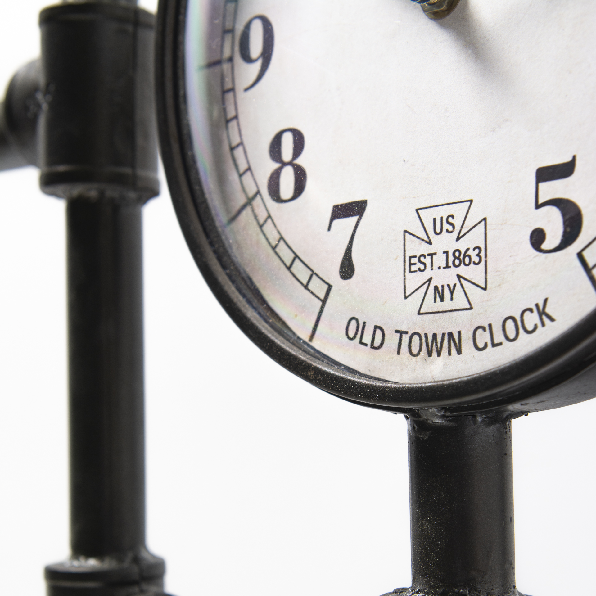 trifect black iron pipe three face floor clock