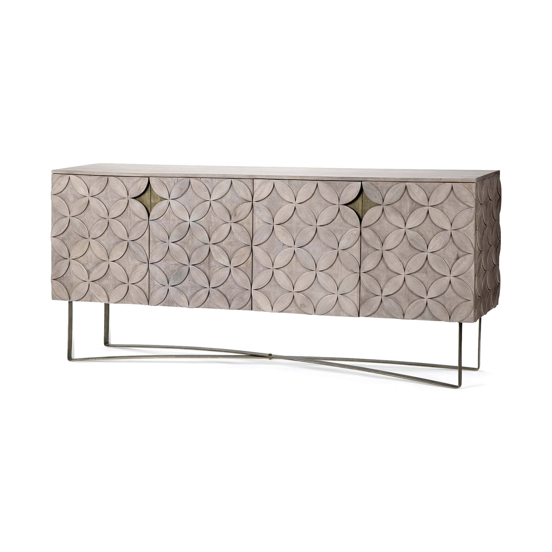 excelsior i (72x18.3) solid wood gold metal base 4 cabinet door sideboard