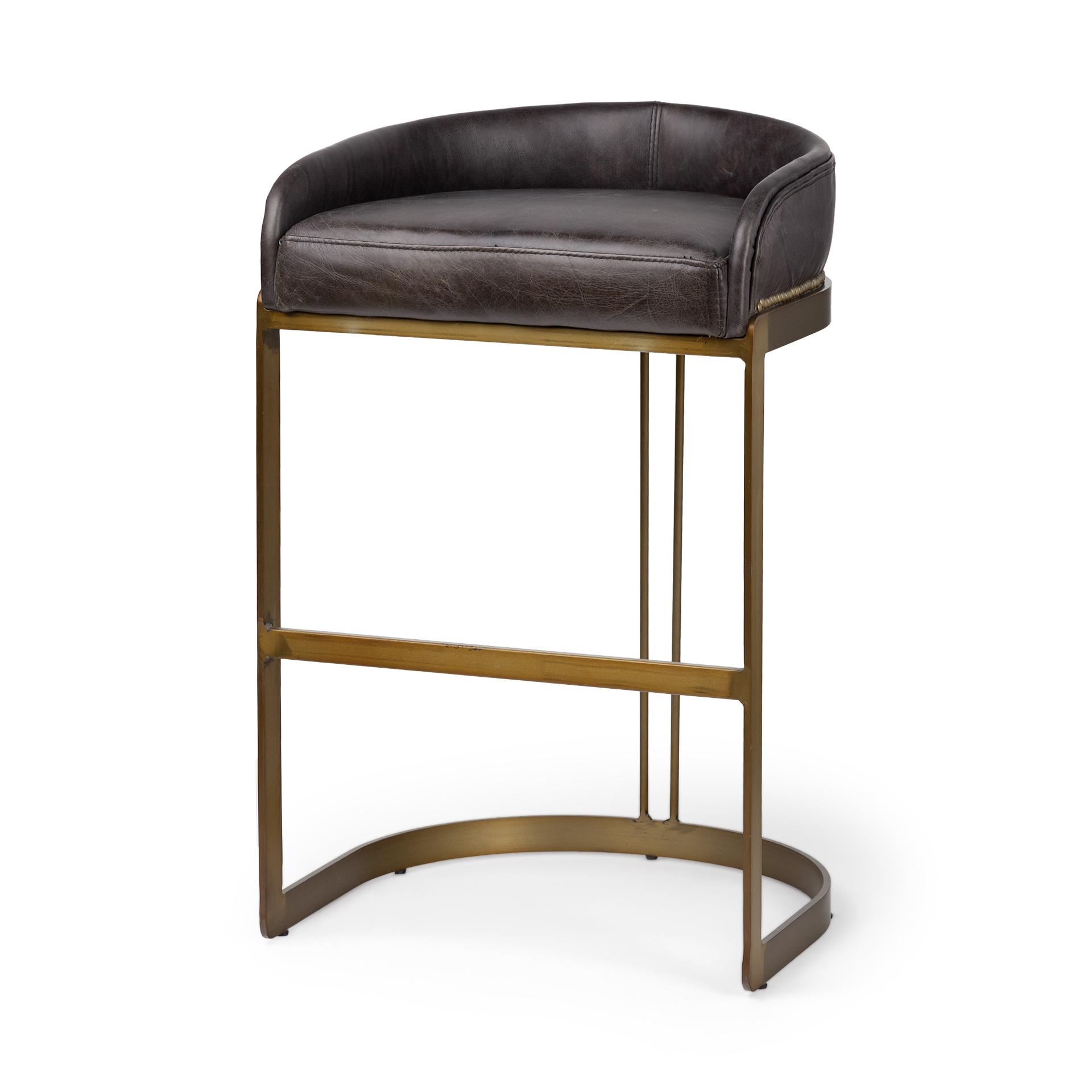 hollyfield ii black leather seat gold metal base bar stool