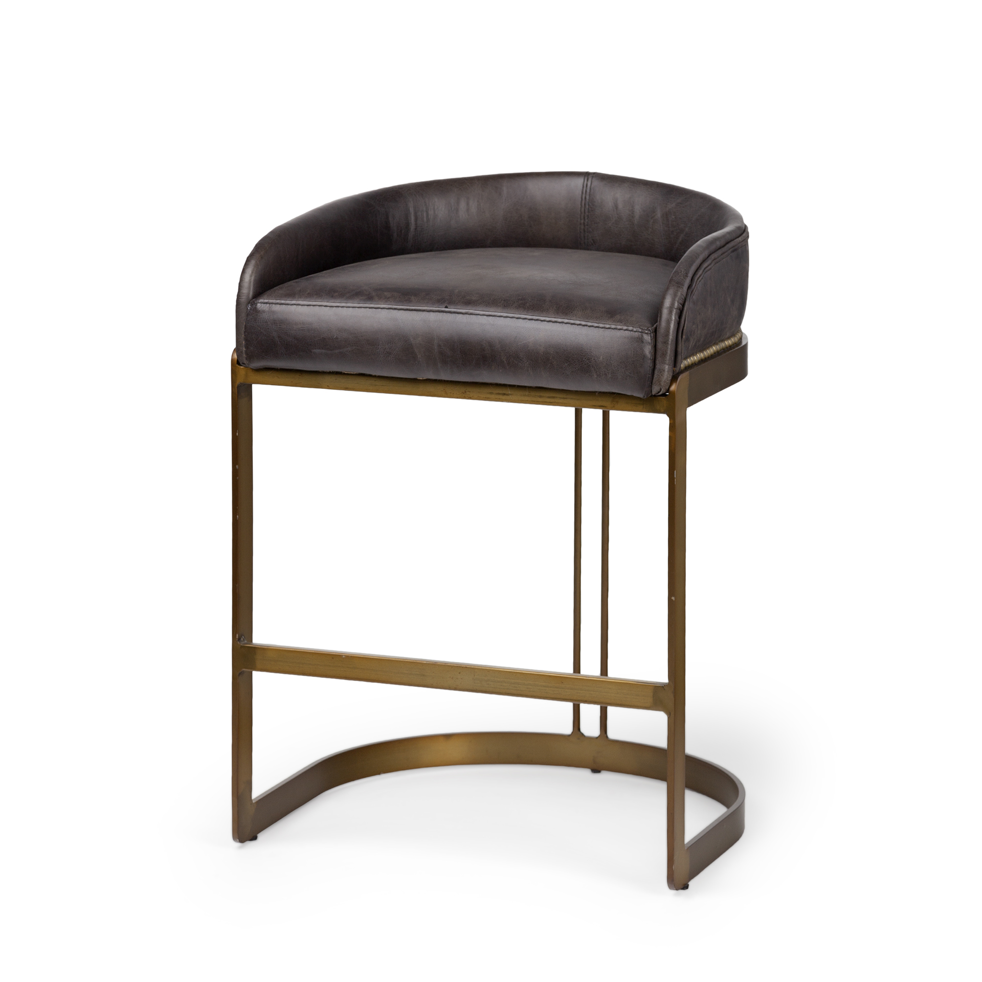hollyfield ii black leather seat gold metal base counter stool