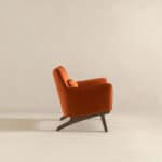 Orange Velvet Mid-Century Modern Armchair with Solid Wood Frame