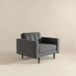 Grey Velvet Mid-Century Modern Lounge Chair with Walnut Legs