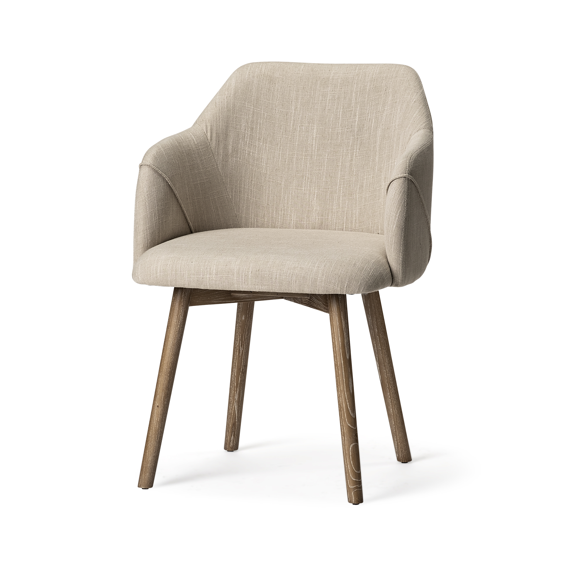 ronald ii cream fabric wrap brown wooden base dining chair