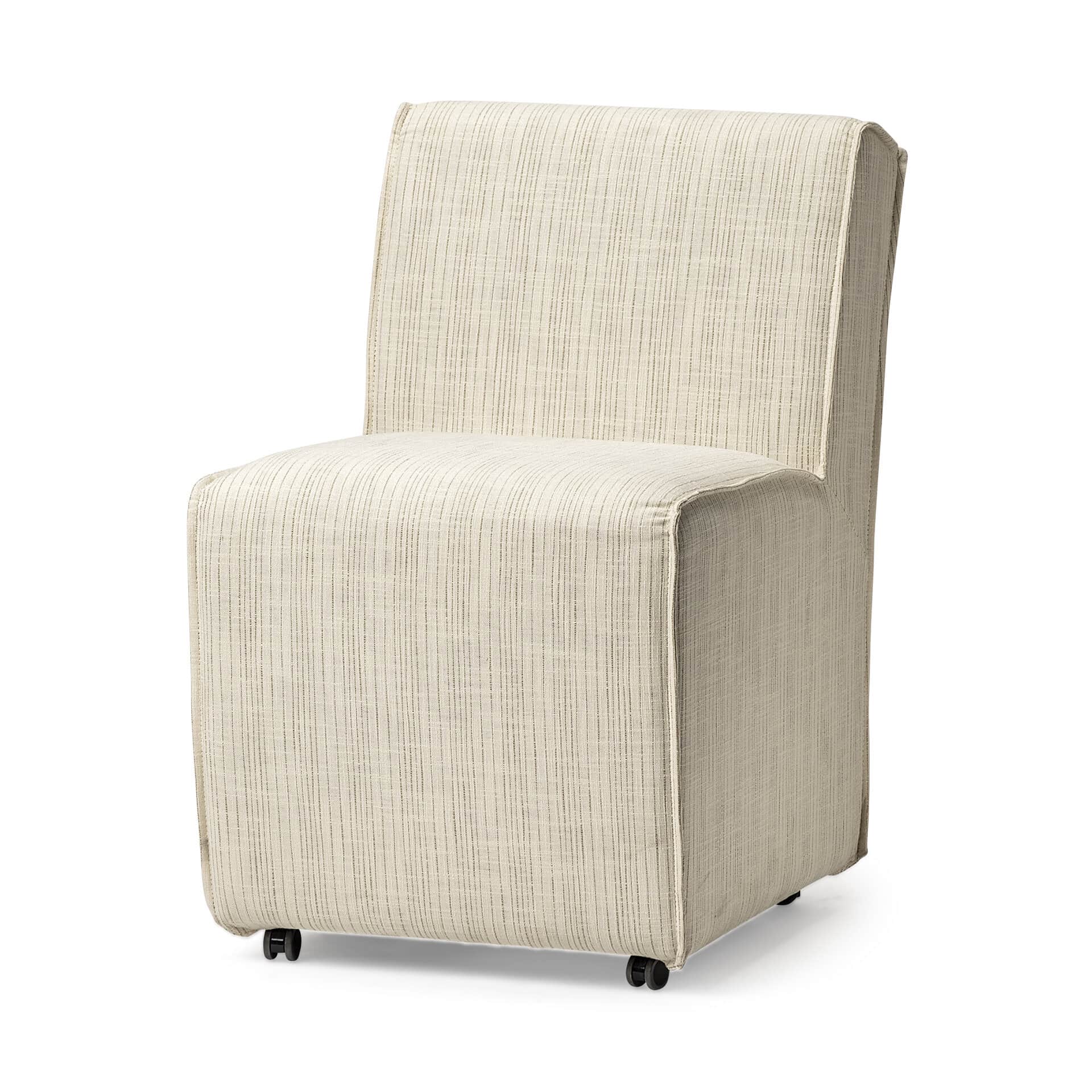 damon fully upholstered cream-toned fabric dining chair on casters
