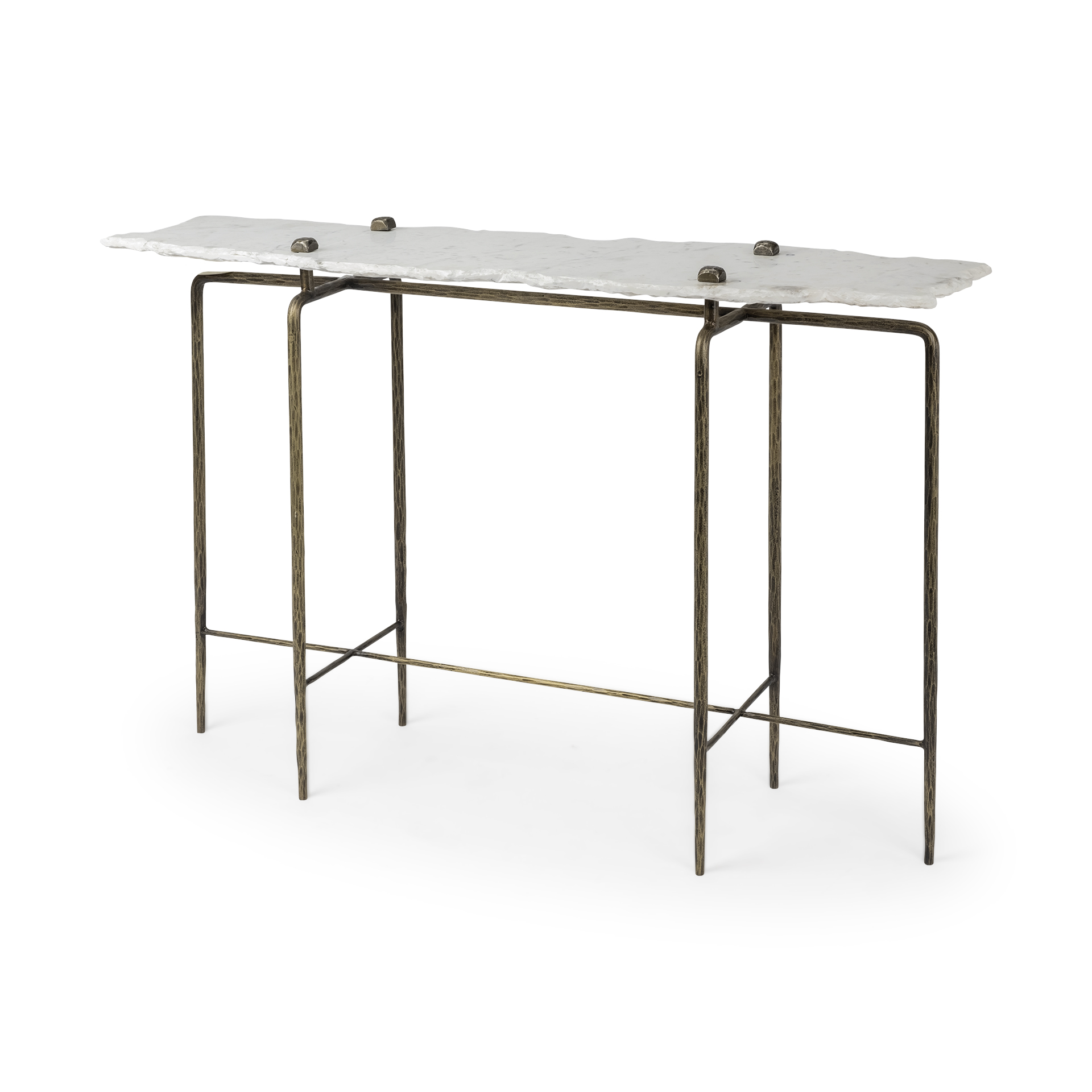 pinera iii 49l x 17w white marble top gold-toned iron base console table