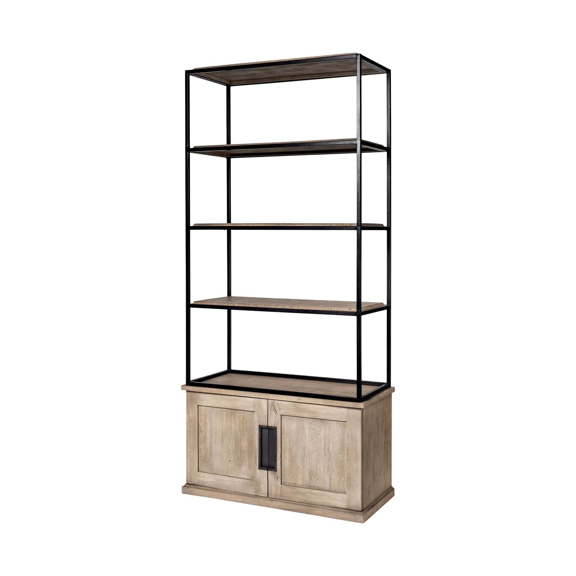 braxton ii light brown wood and iron three shelf shelving unit 41.5l x 18.5w x 9