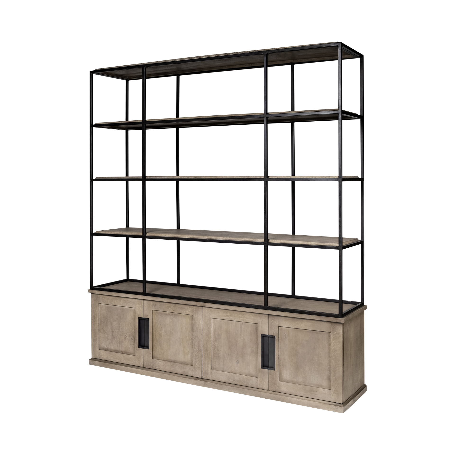 braxton i light brown wood and iron three shelf shelving unit 81.5l x 18.5w x 90