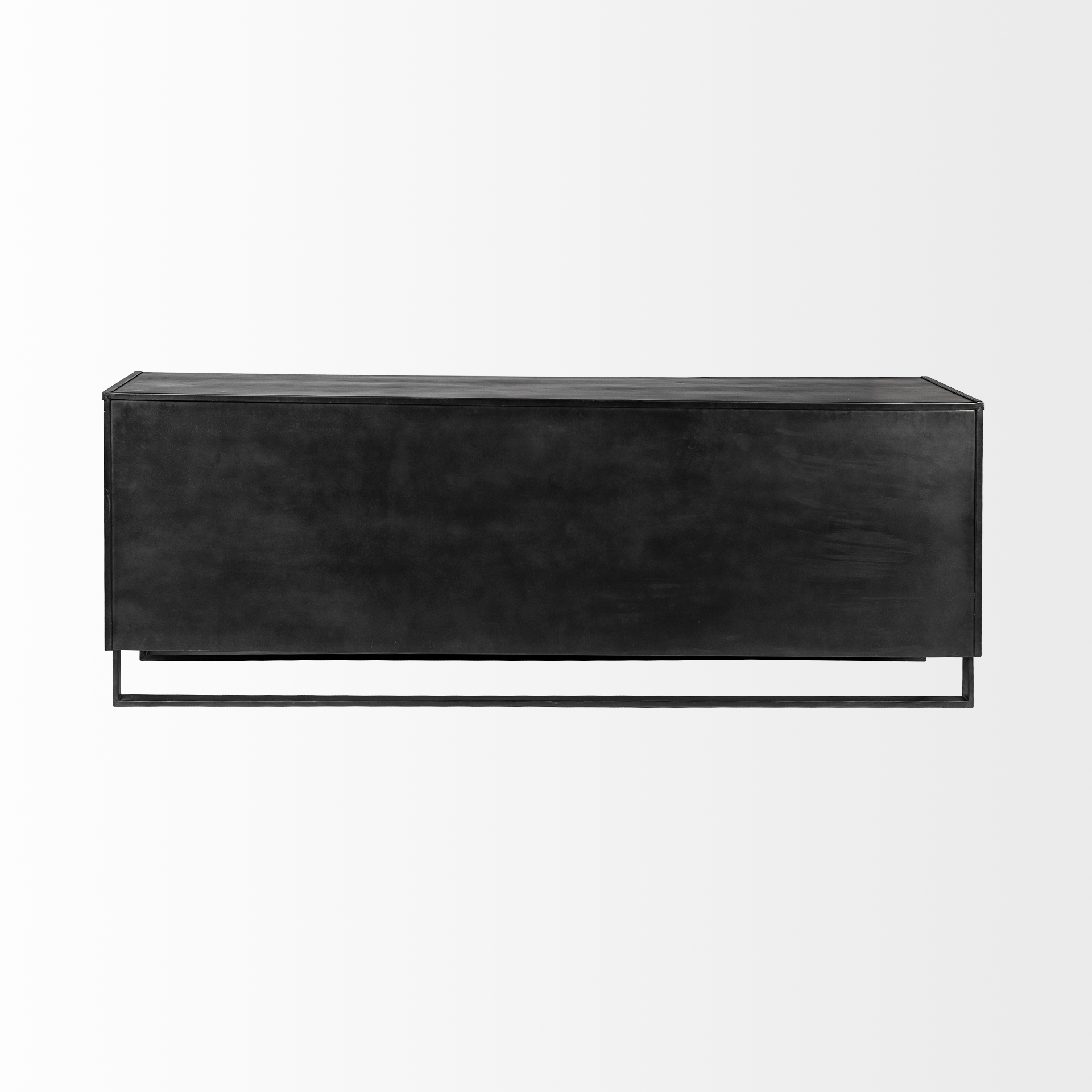 alvin 82x20 brown solid wood with black metal frame 3 drawer 2 cabinet door sideboard