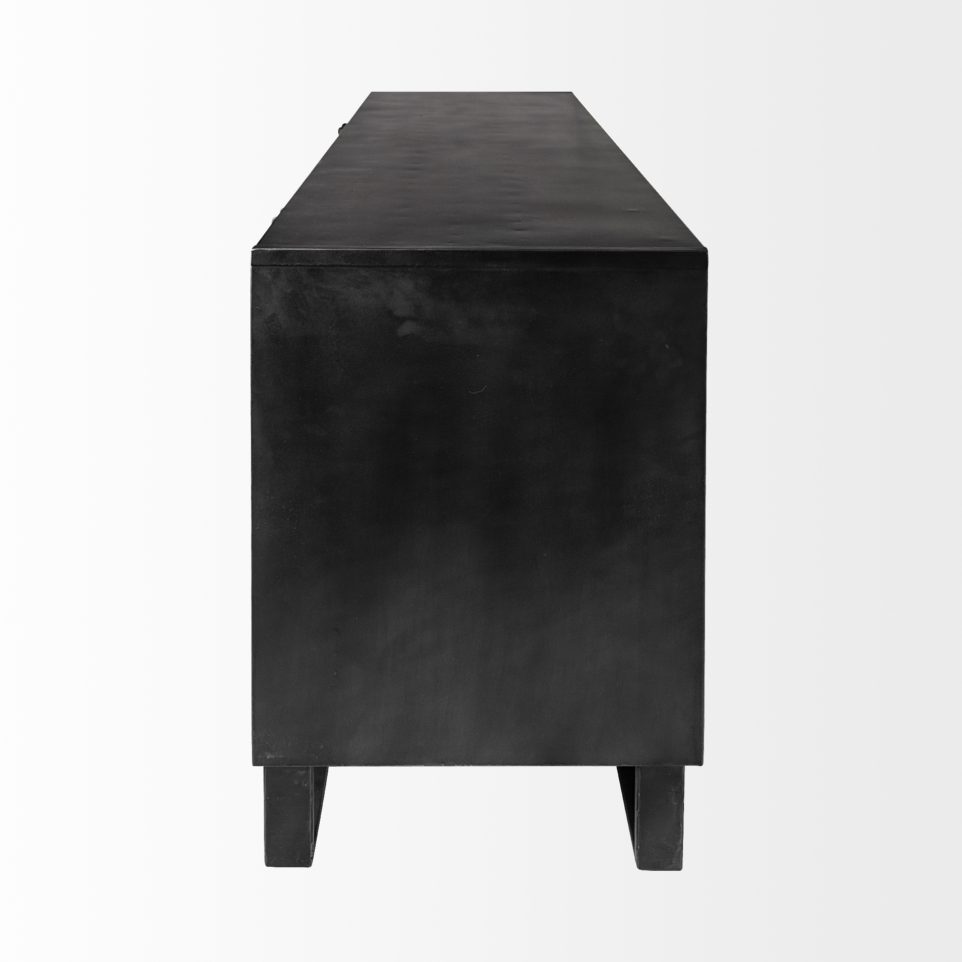 alvin 82x20 brown solid wood with black metal frame 3 drawer 2 cabinet door sideboard