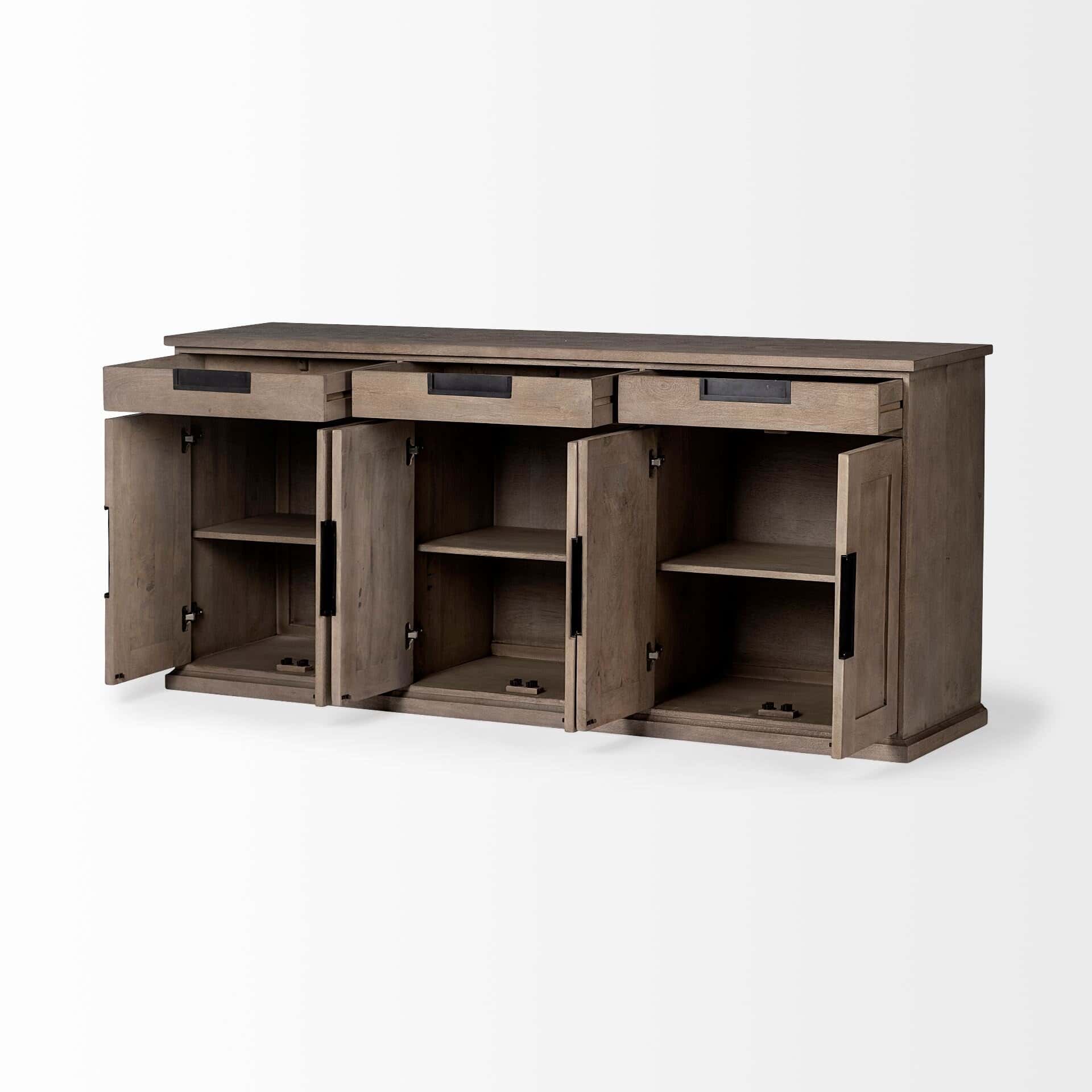 braxton iii 81.5x18.5 natural brown solid wood 3 drawer 6 door sideboard