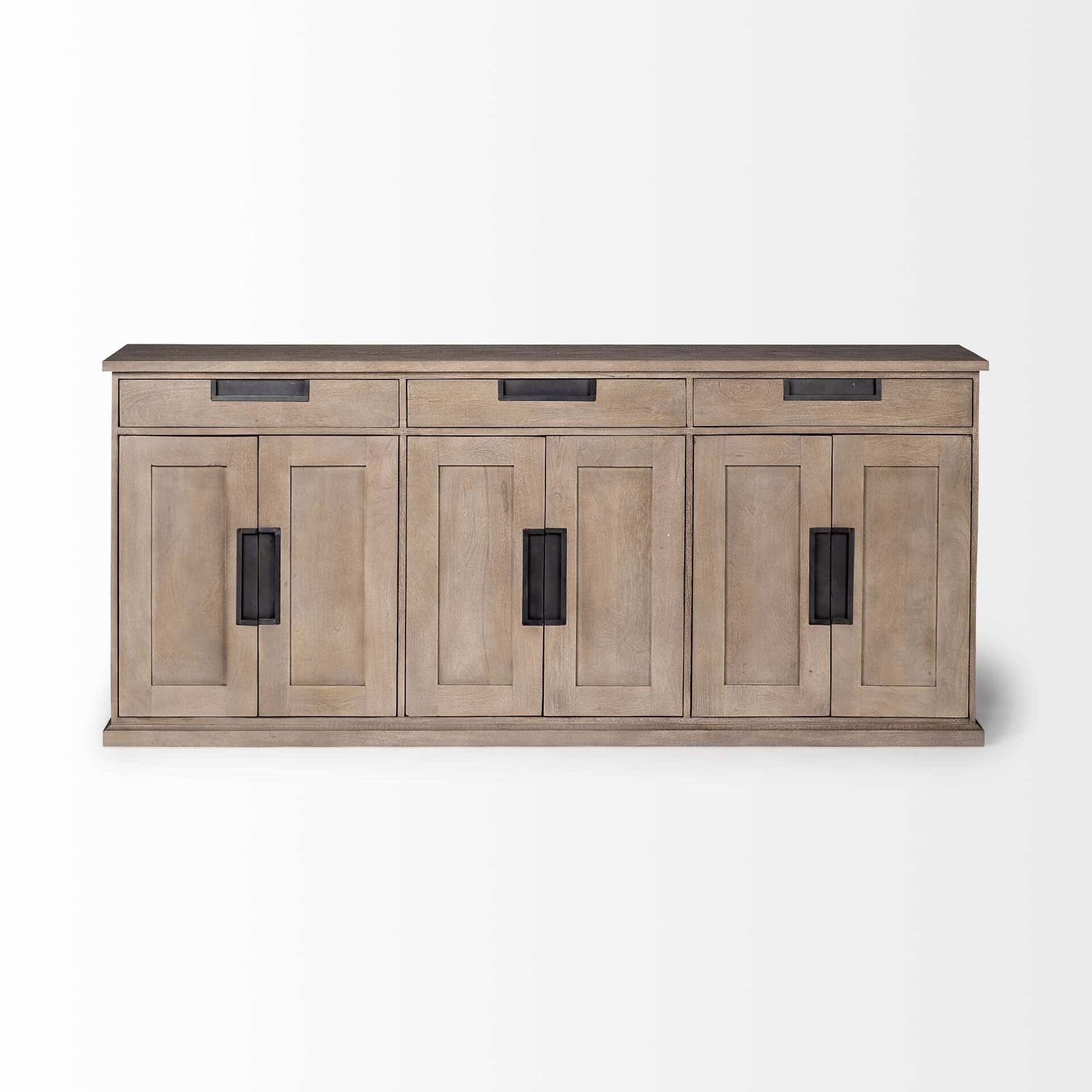 braxton iii 81.5x18.5 natural brown solid wood 3 drawer 6 door sideboard