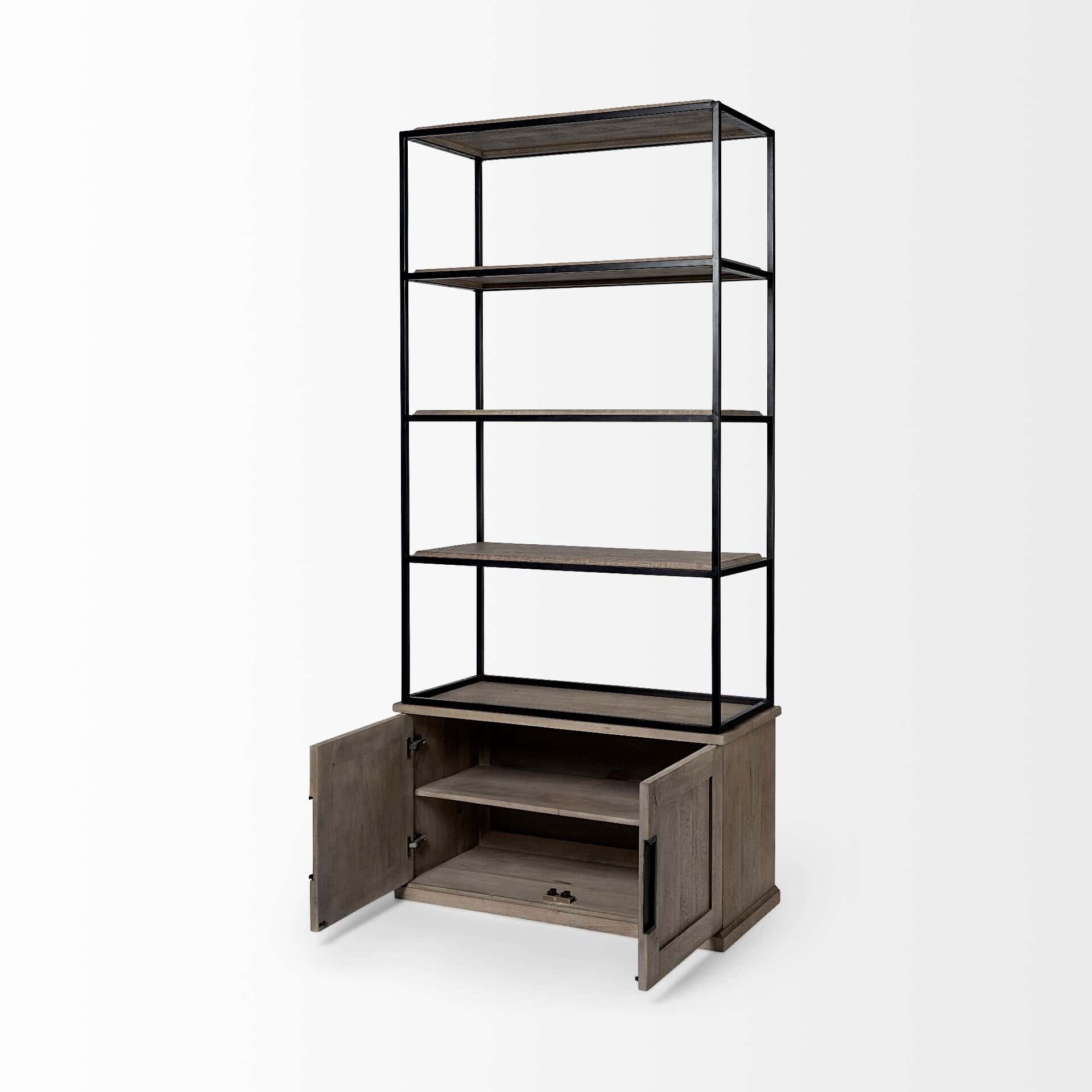 braxton ii light brown wood and iron three shelf shelving unit 41.5l x 18.5w x 9