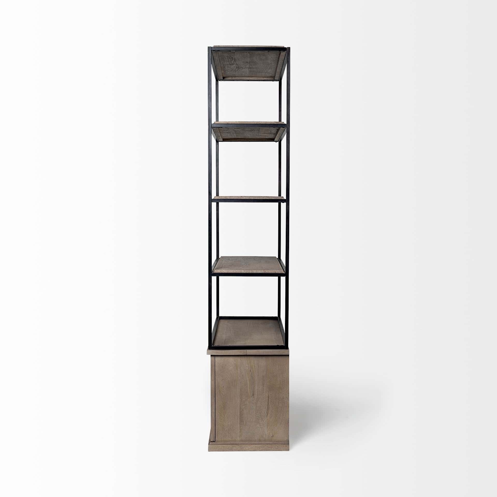braxton ii light brown wood and iron three shelf shelving unit 41.5l x 18.5w x 9