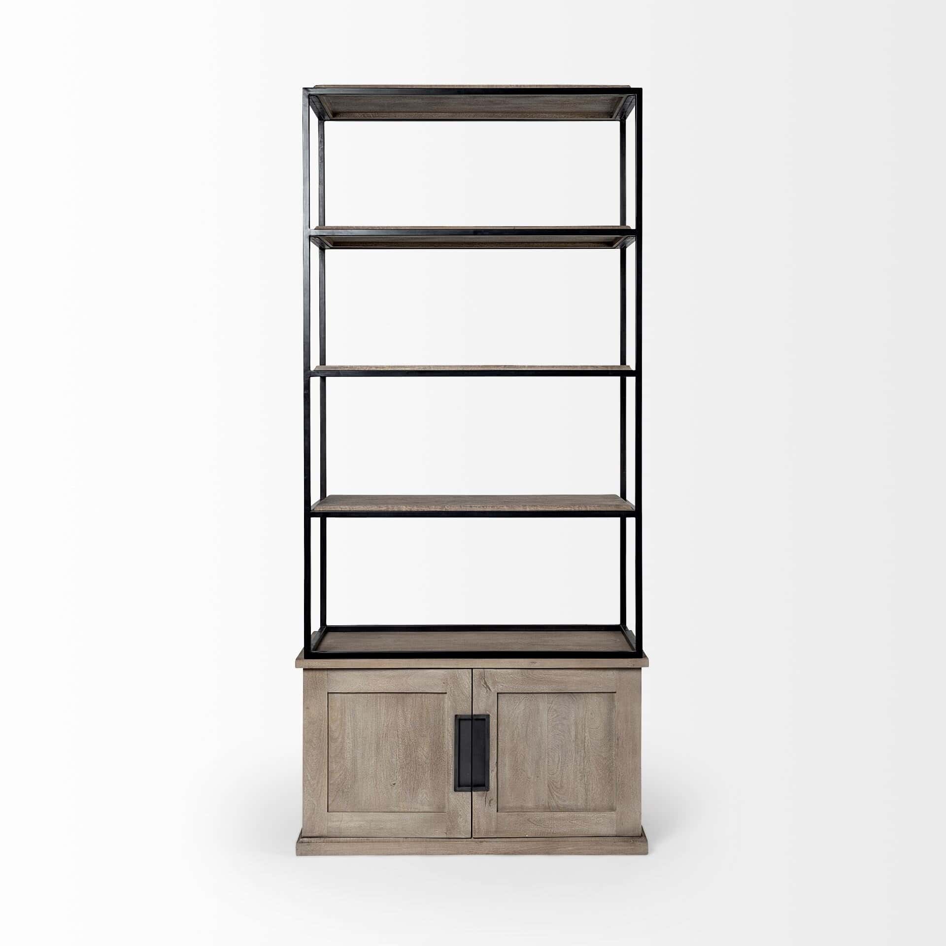 braxton ii light brown wood and iron three shelf shelving unit 41.5l x 18.5w x 9