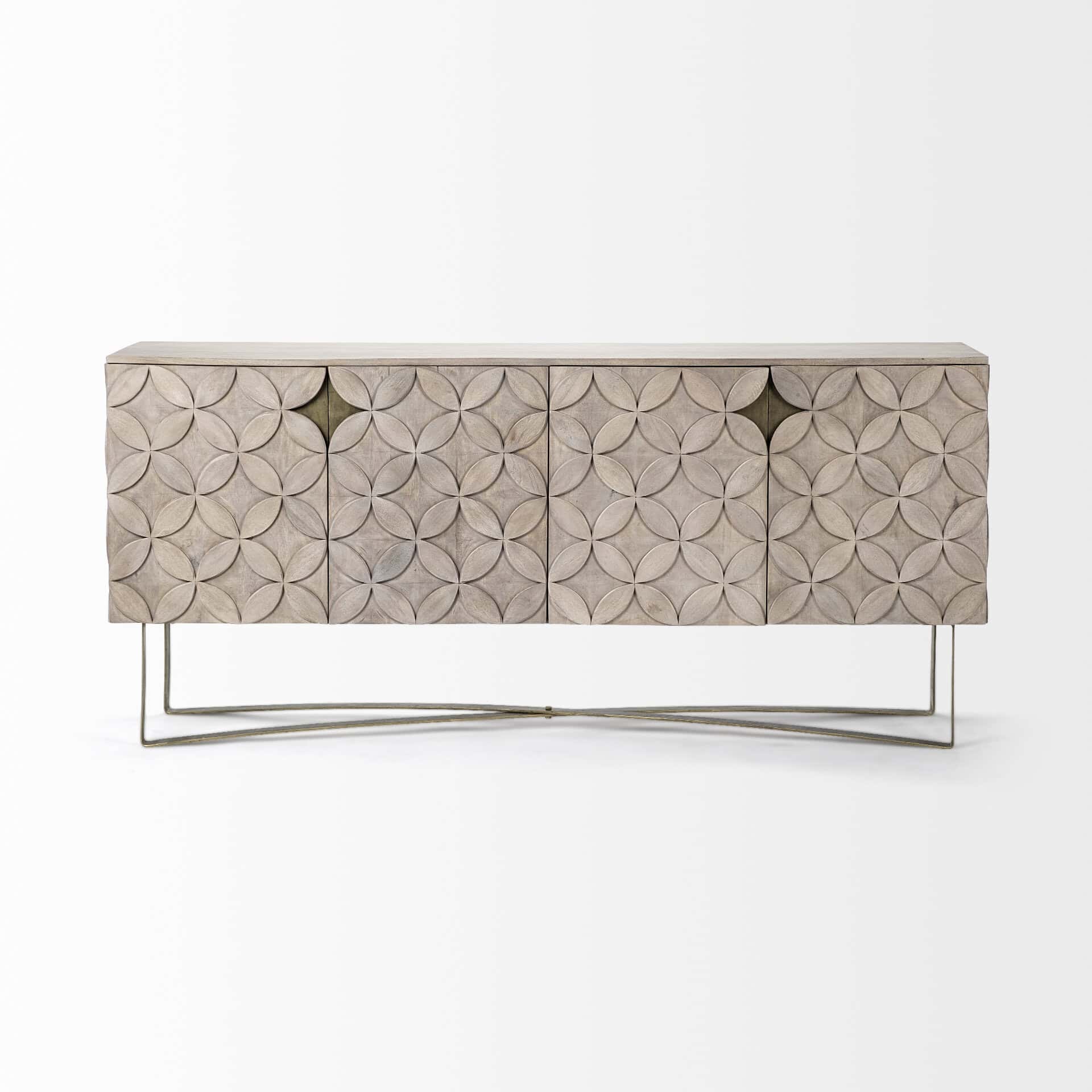 excelsior i (72x18.3) solid wood gold metal base 4 cabinet door sideboard